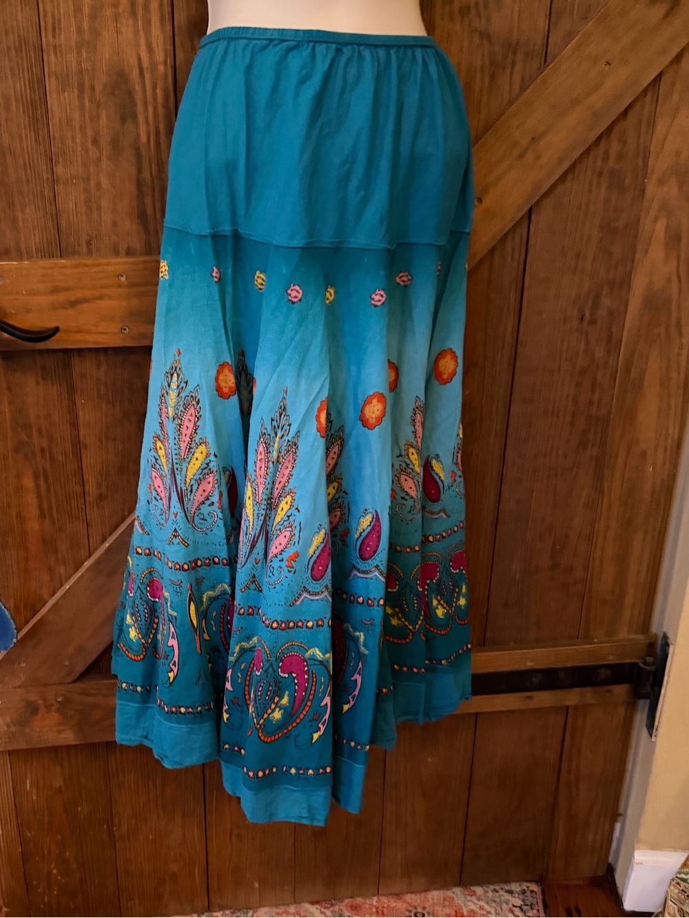 Bohemian Teal Printed Maxi Skirt